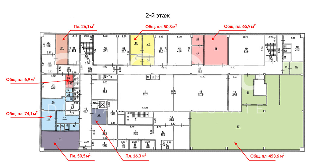 Планировка офиса 6.3-600.8 м², 2 этаж, Административное здание «Широкая ул., 31»